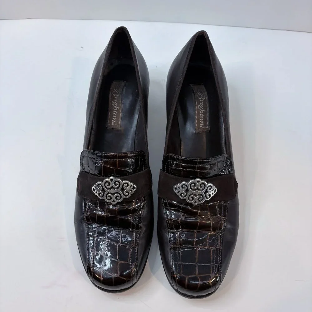 Brighton Artist Brown & Croc Laofers w/Silver Design and Low Heel 9N Retro, 90’s - Picture 1 of 10